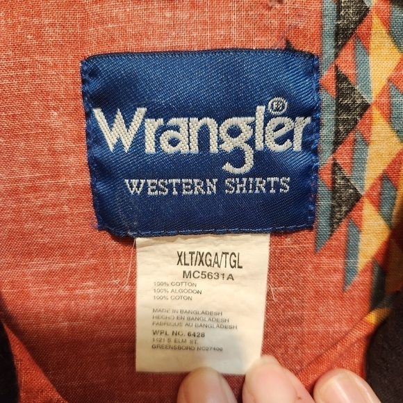 Vintage WRANGLER Red Geometric Aztex Western Shirt Pearl Snap Long Sleeve  XLT - Picture 3 of 10